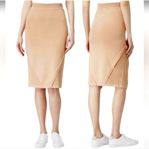 Rachel Roy Bodycon Pencil Skirt with Pointelle and Ruffle Details Tan Size Small